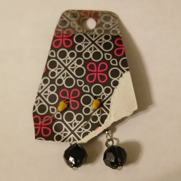 Paparazzi Black Beaded Faceted Sphere Dangle Drop Earrings - Picture 3 of 7